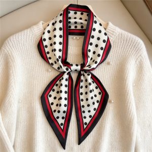 1pc Elegant Polka Dot Satin Scarf Pure Silk Long Strip Neck Scarf, Suitable for Women - Reversible, Breathable, Sunscreen, with Belt, Perfect for Dresses, Shorts, Belts, Bags And Hats, Weekend Casual Style