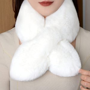 Women's Elegant Plush Scarf-Neck Warmer - Faux Sable Fur Crossed Design, Ultra-Soft Warm Winter Accessory for Outdoor Activities, Versatile Fashion Wrap for Chilly Days, Winter Scarf, Crossover Neckwear, Luxury Feel Fabric