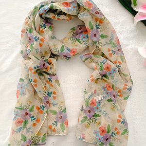 1pc Light Yellow Red Polyester Bali Yarn Scarf Women'S Temperament Gauze Scarf Breathable Sunshade Shirt Scarf Shawl Scarf