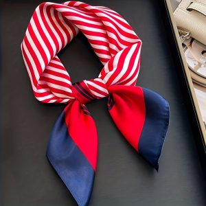 2pcs Lightweight Red & White Striped Square Scarves for Women - Elegant Multi-Use Neck Scarf, Headband & Dress Accessory, Soft Woven Fabric for Springu002FSummer Casual Outings, Versatile Fashion Accessory | Nonelastic Fabric, Hair Scarf