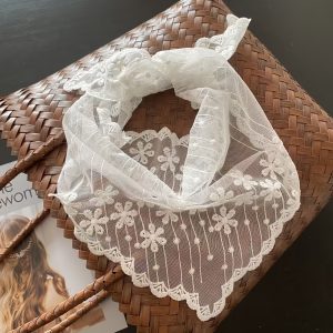 Lace Embroidered Triangle Scarf, Neck Accessory Scarf, Bag Decoration Tie, Headband, Detachable Collar Decoration, Small Triangle Headscarf, Scarf with Fringe