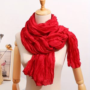 French-Style Vintage Solid Color Crinkle Pleated Scarf - Lightweight Pleated Neck Wrap Shawl, Versatile Solid Color Thin Crinkle Neck Wrap Shawl for Autumn and Winter