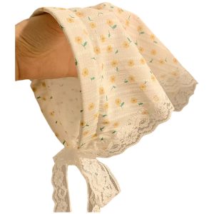 1pc French Lace Floral Triangle Scarf Women'S Headband Retro Decorative Headscarf Hair Band Mesh Head Wrap Pastoral Style Headband Dopamine Sweet Small Floral Pattern Triangle Scarf Headband Hair Additions