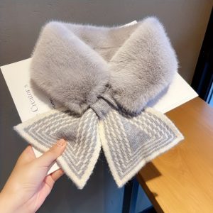 1pc Women'S Scarf Imitation Wool Polyester Fiber Soft Comfortable Patchwork Fashion Versatile Outdoor Warm Windproof Neck Warmer