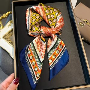 Vintage Luxury Square Bandana, Elegant Black, Golden, And White Paisley Design – Lightweight, Breathable | All-Season Headscarf | Fashionable Headwrap, Hair Scarf, Lightweight & Portable, Hand Washable